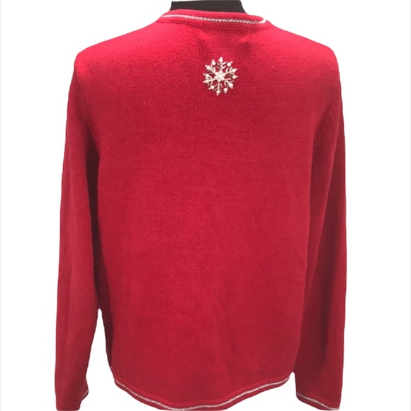 All Points Snow Globe Christmas Cardigan Sweater, Red, Medium - Picture 4 of 6